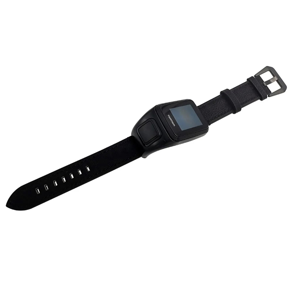For TomTom Runner 3 / Adventurer Genuine Cow Leather Band Electroplating Buckle  Watch Strap with Case - Black - 3