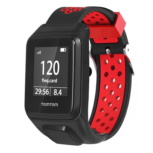 For TomTom Runner 3 / Adventurer Silicone Band Dual Color Breathable Watch Strap with Case - Black+Red - 1