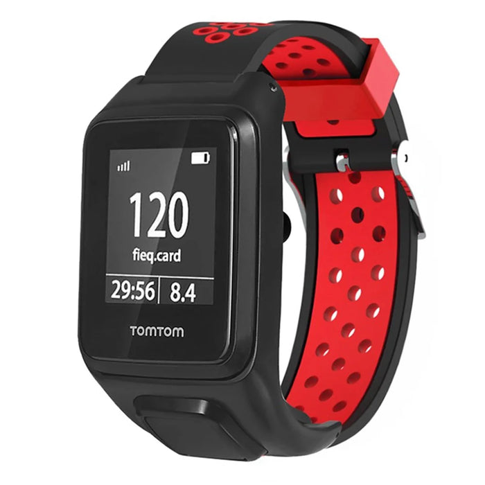 For TomTom Runner 3 / Adventurer Silicone Band Dual Color Breathable Watch Strap with Case - Black+Red - 1