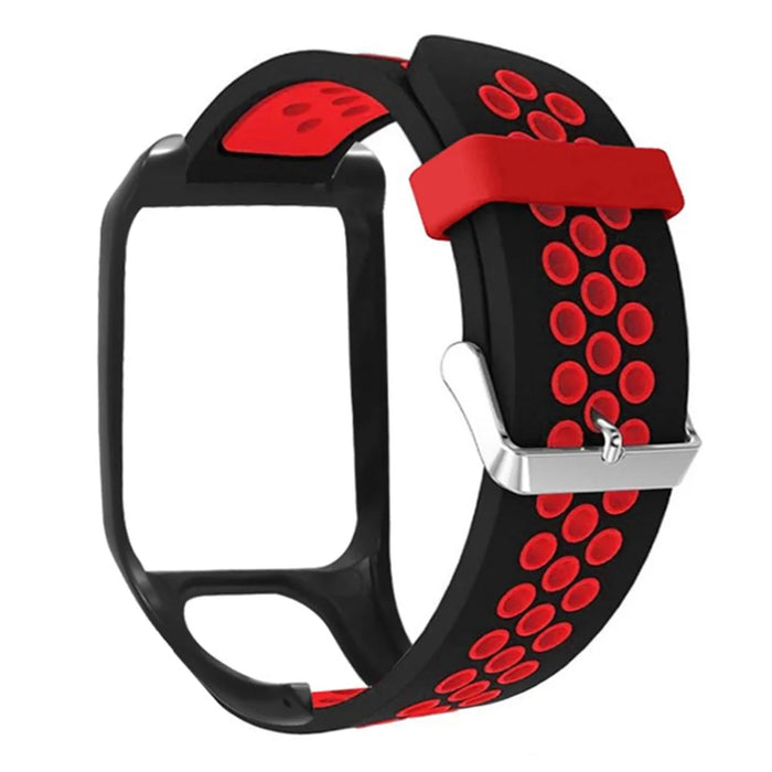 For TomTom Runner 3 / Adventurer Silicone Band Dual Color Breathable Watch Strap with Case - Black+Red - 2