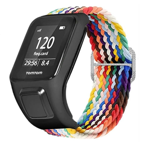 For TomTom Runner 2 / 3 / Spark / Adventurer Watch Band Braided Adjustable Nylon Loop Strap with Case - Rainbow - 1