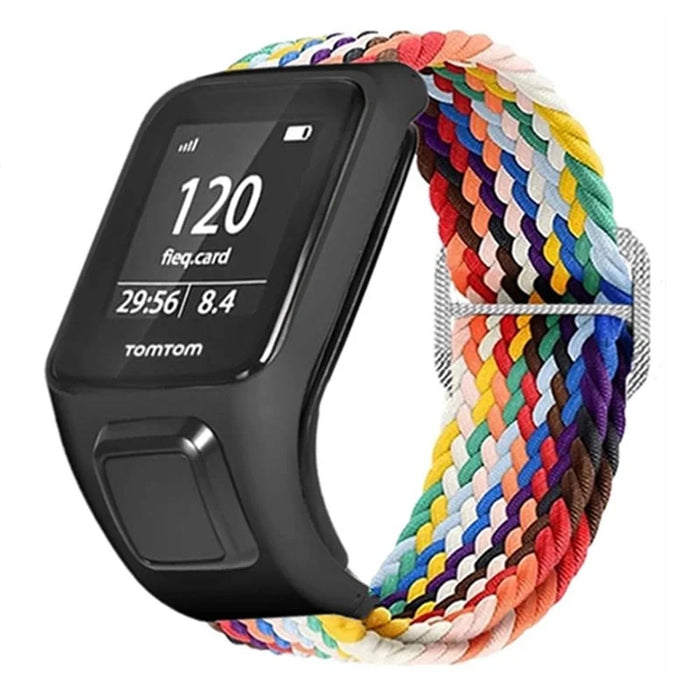 For TomTom Runner 2 / 3 / Spark / Adventurer Watch Band Braided Adjustable Nylon Loop Strap with Case - Rainbow - 1