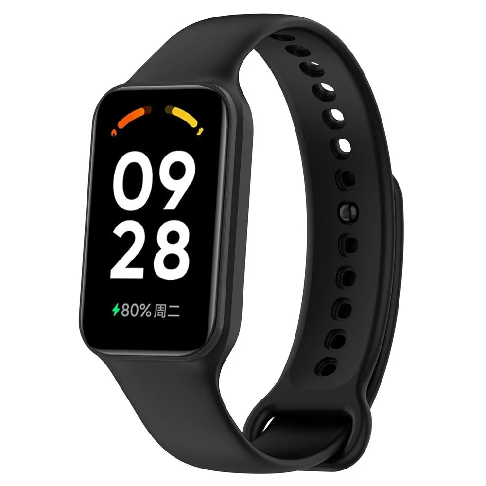 For Xiaomi Smart Band 8 Active / Redmi Band 2 Silicone Watch Band Replacement Wrist Strap with Watch Case - Black - 1