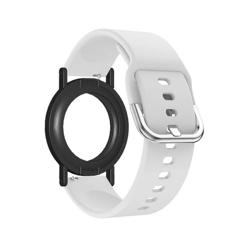 Silicone Watch Band for Apple AirTag Tracker Adjustable Strap with PC Frame Holder - White - 1