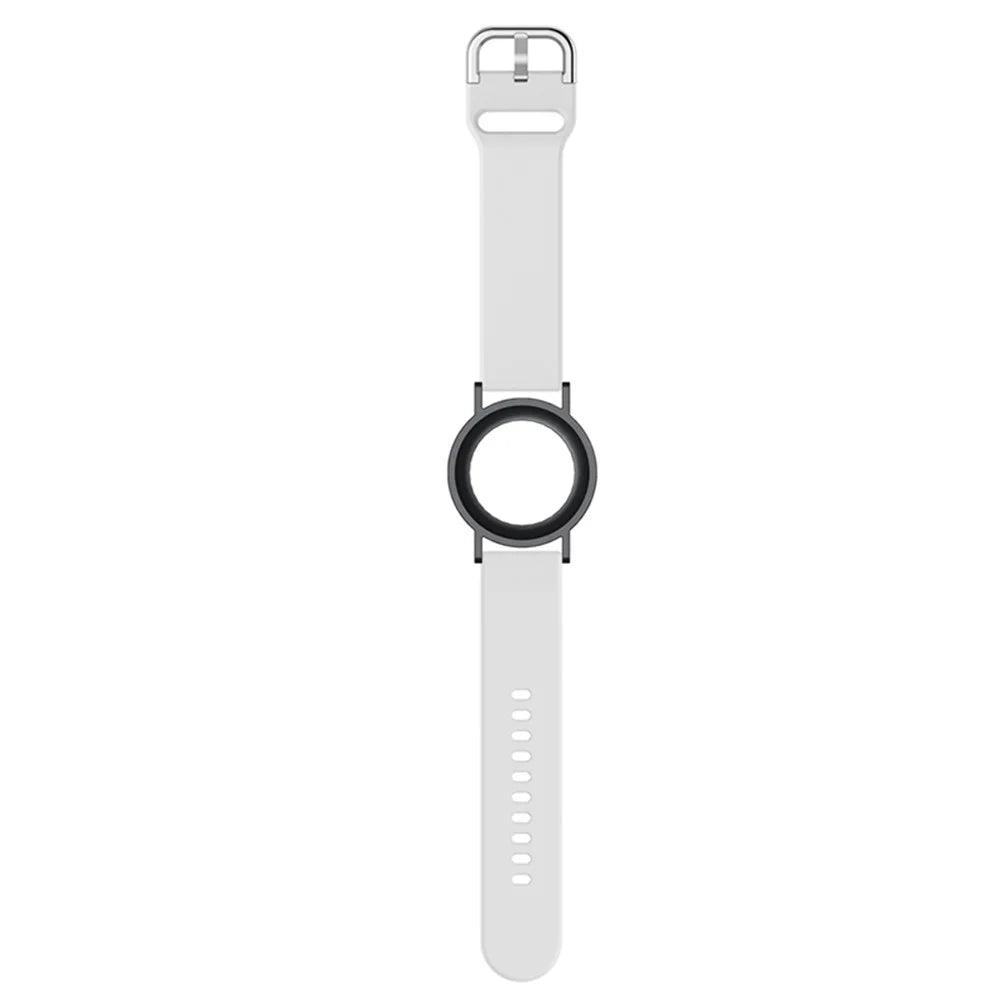 Silicone Watch Band for Apple AirTag Tracker Adjustable Strap with PC Frame Holder - White - 3