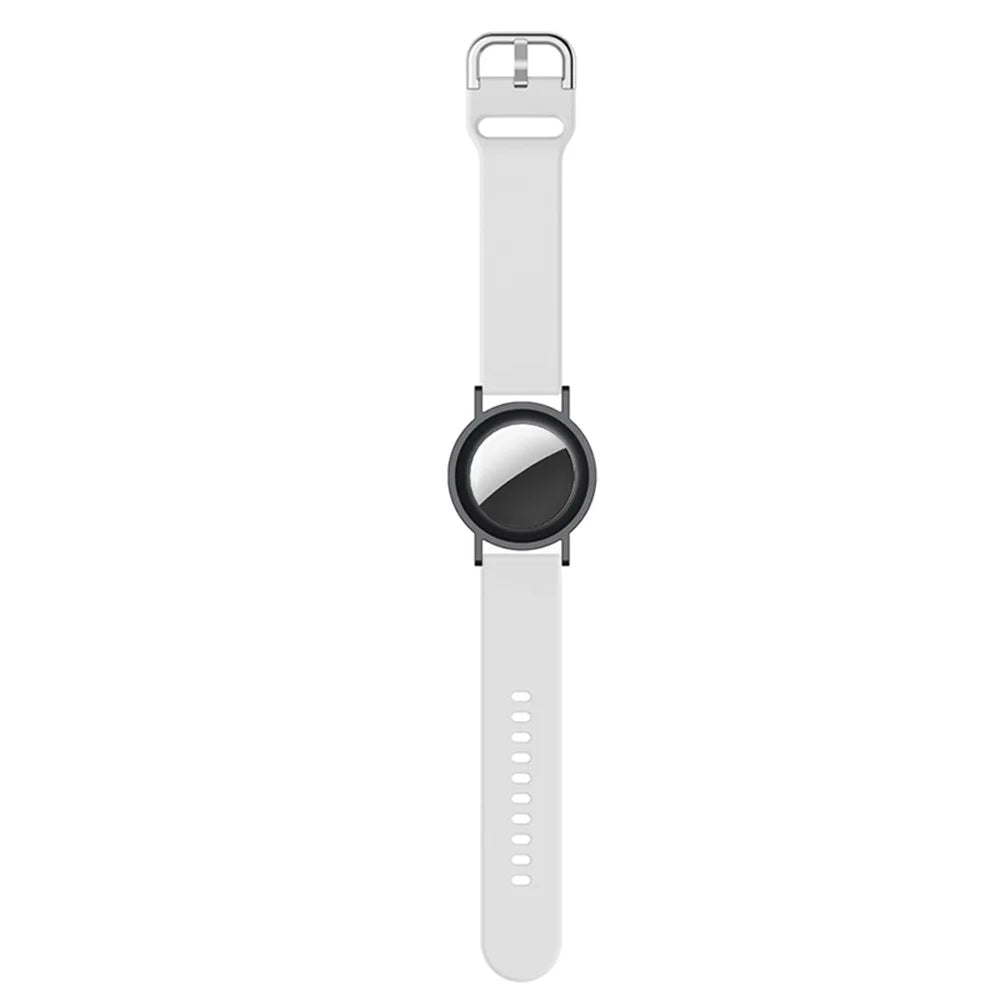 Silicone Watch Band for Apple AirTag Tracker Adjustable Strap with PC Frame Holder - White - 4