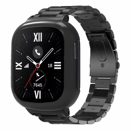 For Honor Watch 4 Watch Strap 3-Bead Stainless Steel Wrist Strap with PC Watch Case - Black+Black Case - 1
