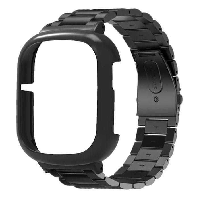 For Honor Watch 4 Watch Strap 3-Bead Stainless Steel Wrist Strap with PC Watch Case - Black+Black Case - 2