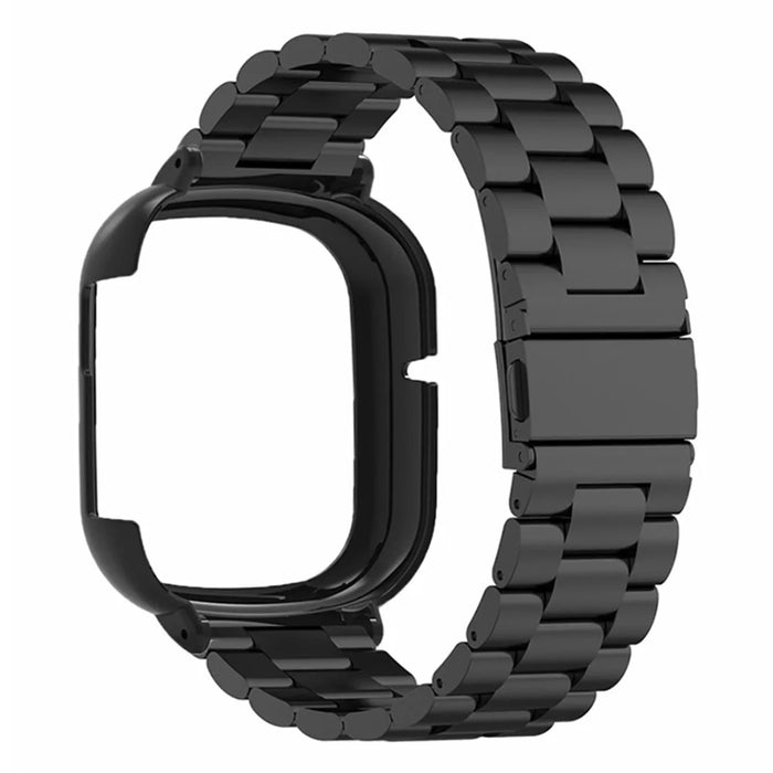For Honor Watch 4 Watch Strap 3-Bead Stainless Steel Wrist Strap with PC Watch Case - Black+Black Case - 3