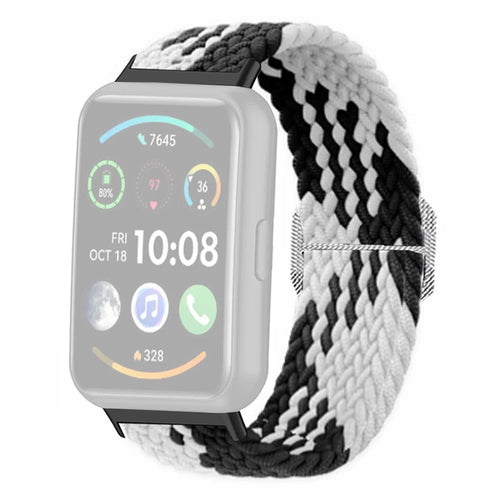 For Huawei Watch Fit 2 Adjustable Watch Strap Braided Elastic Wristband - Black White - 1