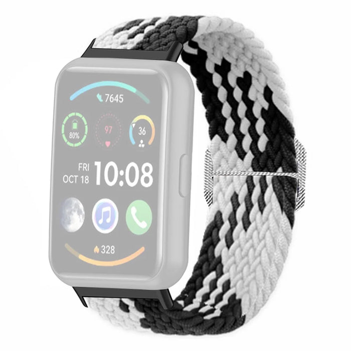 For Huawei Watch Fit 2 Adjustable Watch Strap Braided Elastic Wristband - Black White - 1