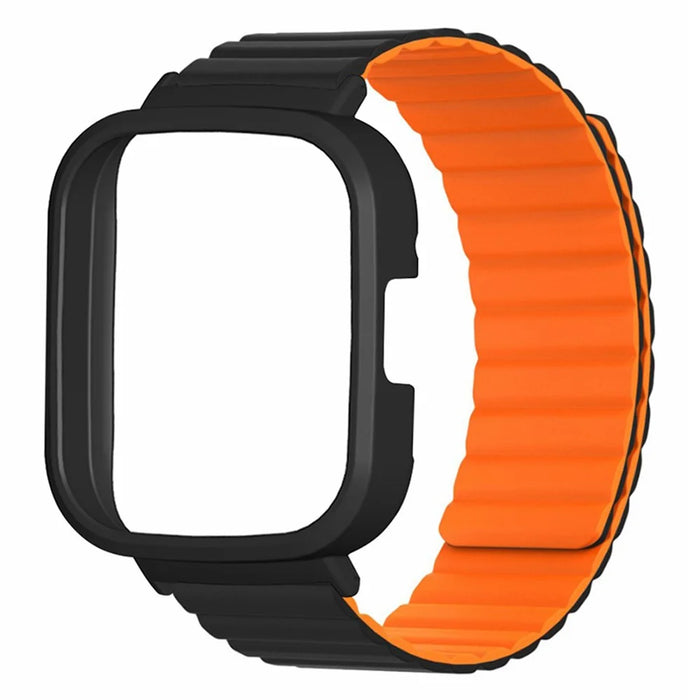 For Xiaomi Redmi Watch 3 Silicone Watch Band Magnetic Strap with PC Watch Case - Black+Orange - 2