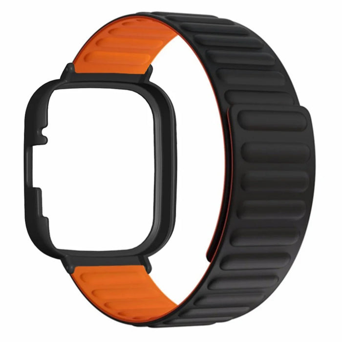 For Xiaomi Redmi Watch 3 Silicone Watch Band Magnetic Strap with PC Watch Case - Black+Orange - 3