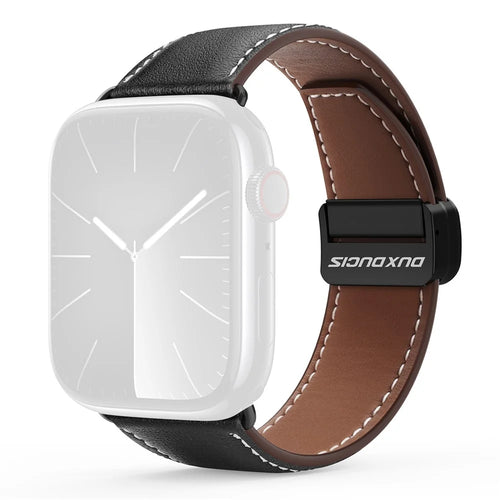 DUX DUCIS YA Series Strap for Apple Watch Series 11 10 42mm / 9 8 7 41mm / SE3 SE2 SE 6 5 4 40mm / 3 2 1 38mm Genuine Cow Leather Watch Band - Black - 1