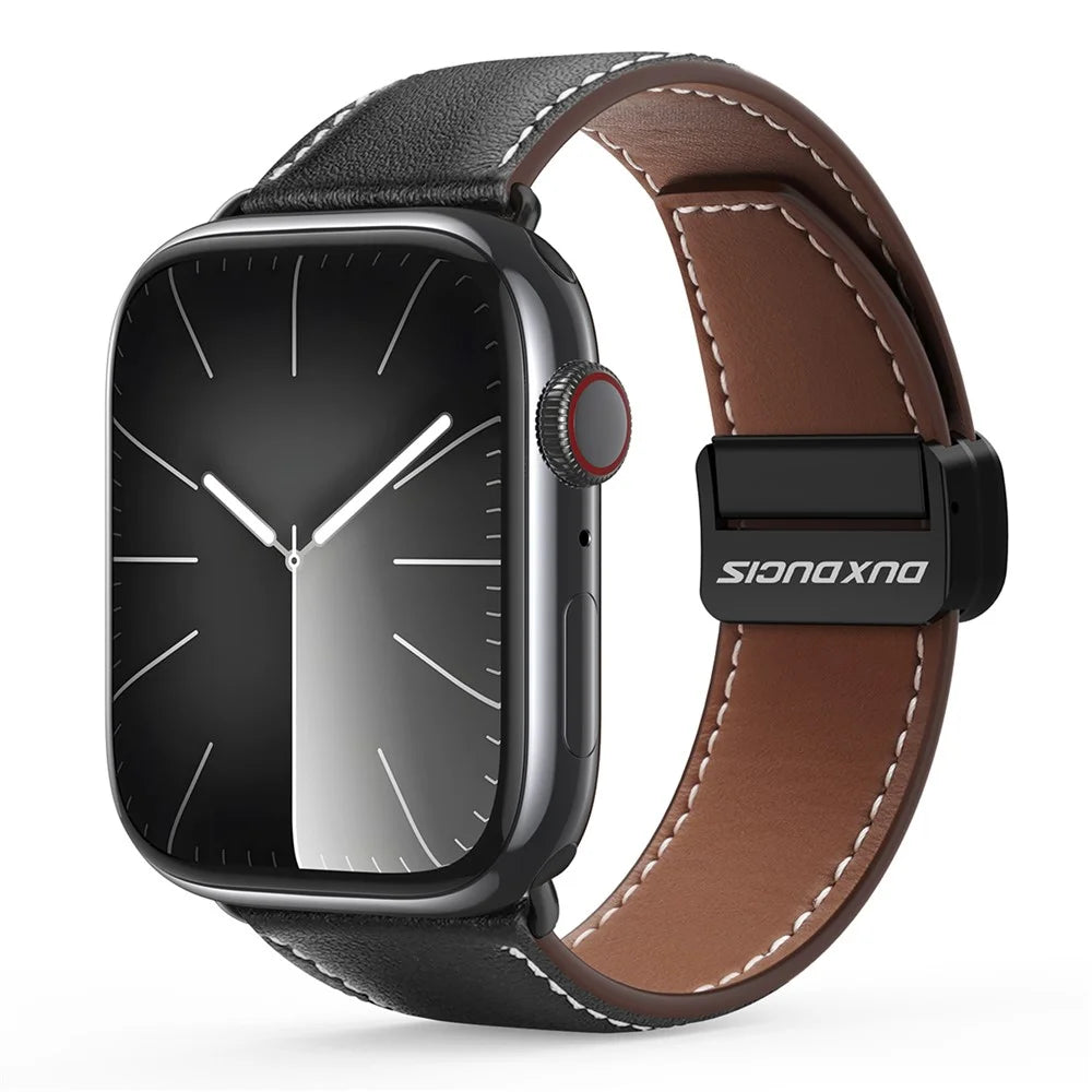 DUX DUCIS YA Series Strap for Apple Watch Series 11 10 42mm / 9 8 7 41mm / SE3 SE2 SE 6 5 4 40mm / 3 2 1 38mm Genuine Cow Leather Watch Band - Black - 2