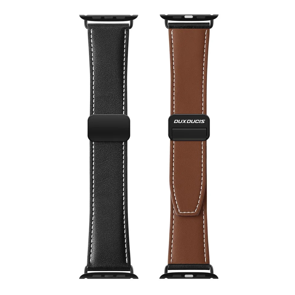 DUX DUCIS YA Series Strap for Apple Watch Series 11 10 42mm / 9 8 7 41mm / SE3 SE2 SE 6 5 4 40mm / 3 2 1 38mm Genuine Cow Leather Watch Band - Black - 3