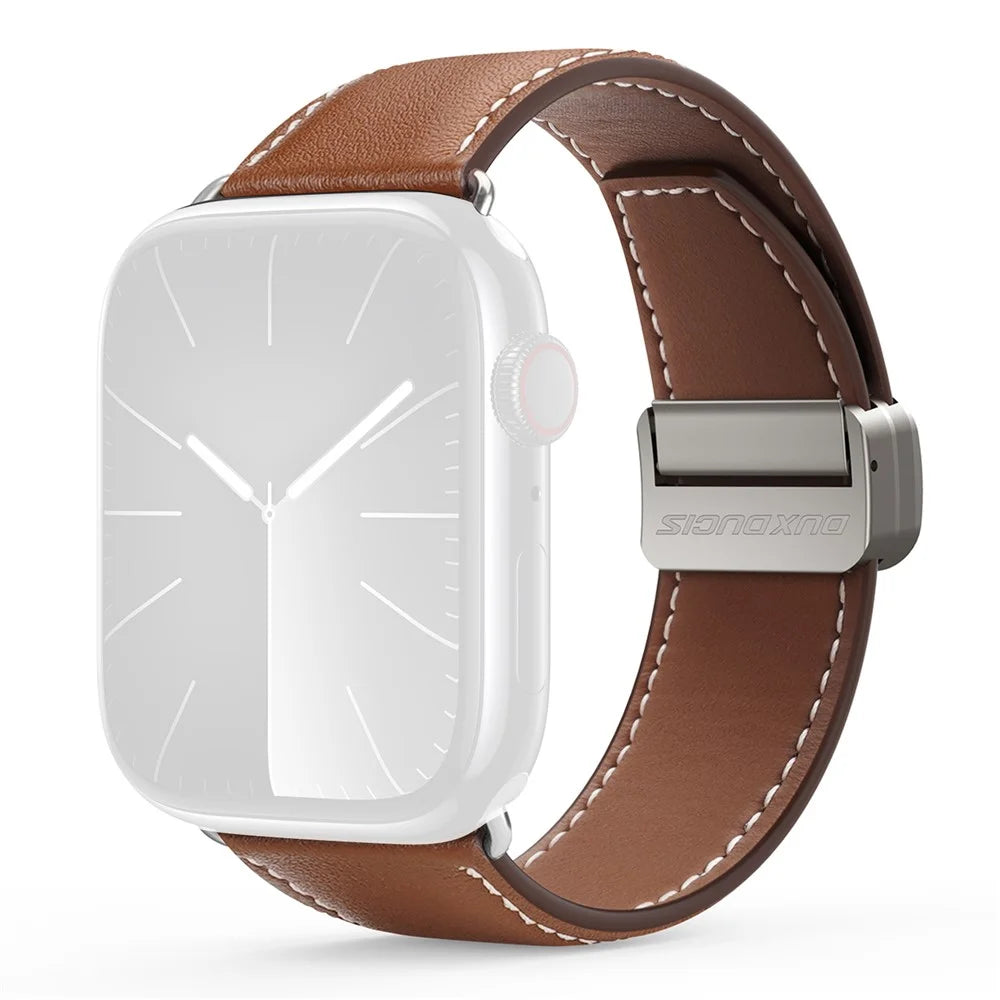 DUX DUCIS YA Series For Apple Watch Ultra 3 2 1 49mm / Series 11 10 46mm / 9 8 7 45mm / SE3 SE2 SE 6 5 4 44mm / 3 2 1 42mm Genuine Cow Leather Strap - Brown - 1