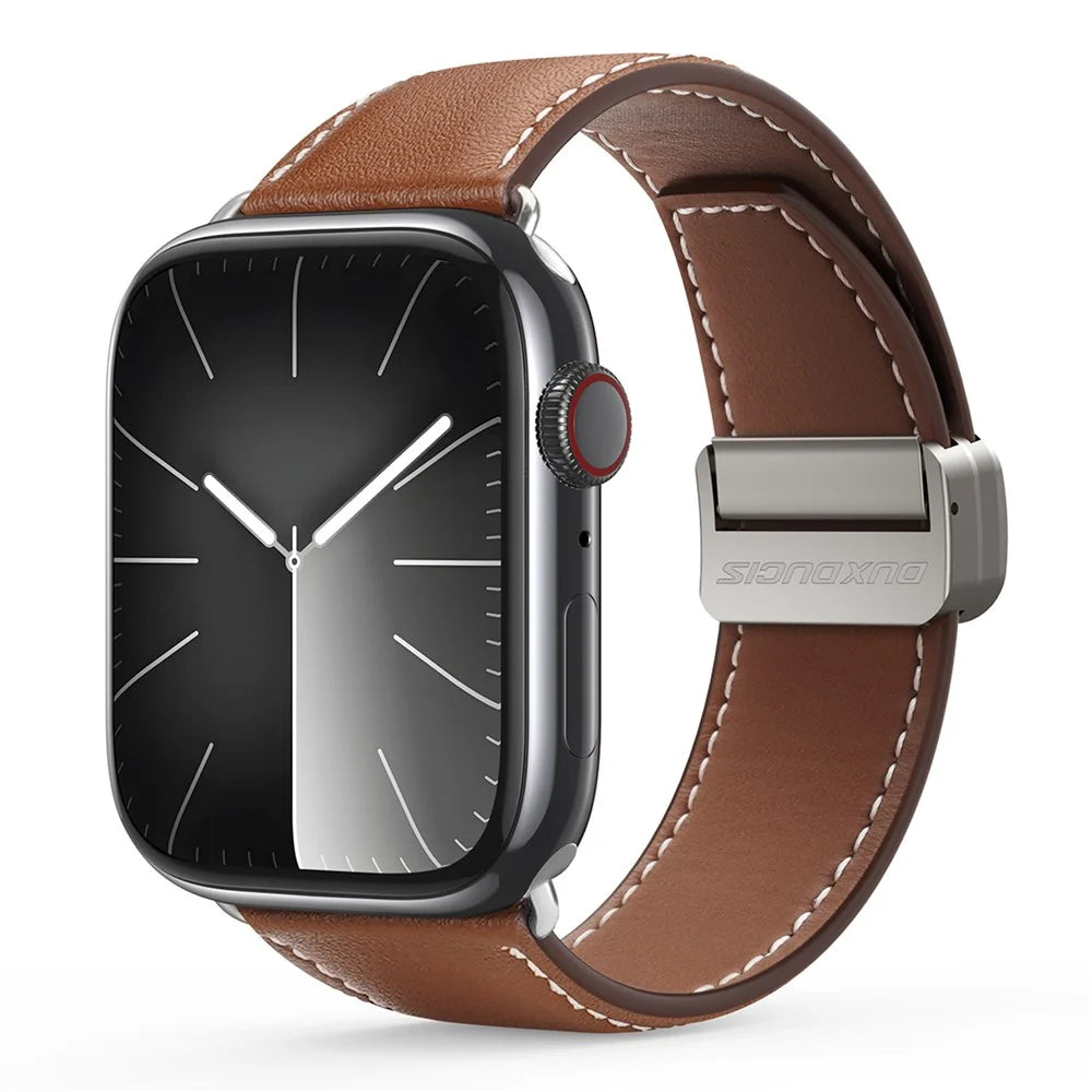DUX DUCIS YA Series For Apple Watch Ultra 3 2 1 49mm / Series 11 10 46mm / 9 8 7 45mm / SE3 SE2 SE 6 5 4 44mm / 3 2 1 42mm Genuine Cow Leather Strap - Brown - 2