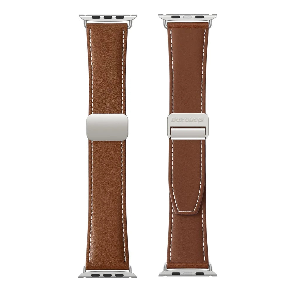 DUX DUCIS YA Series For Apple Watch Ultra 3 2 1 49mm / Series 11 10 46mm / 9 8 7 45mm / SE3 SE2 SE 6 5 4 44mm / 3 2 1 42mm Genuine Cow Leather Strap - Brown - 3