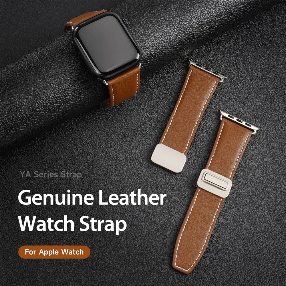 DUX DUCIS YA Series For Apple Watch Ultra 3 2 1 49mm / Series 11 10 46mm / 9 8 7 45mm / SE3 SE2 SE 6 5 4 44mm / 3 2 1 42mm Genuine Cow Leather Strap - Brown - 4