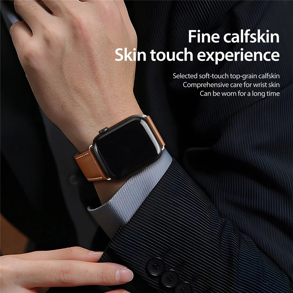 DUX DUCIS YA Series For Apple Watch Ultra 3 2 1 49mm / Series 11 10 46mm / 9 8 7 45mm / SE3 SE2 SE 6 5 4 44mm / 3 2 1 42mm Genuine Cow Leather Strap - Brown - 5