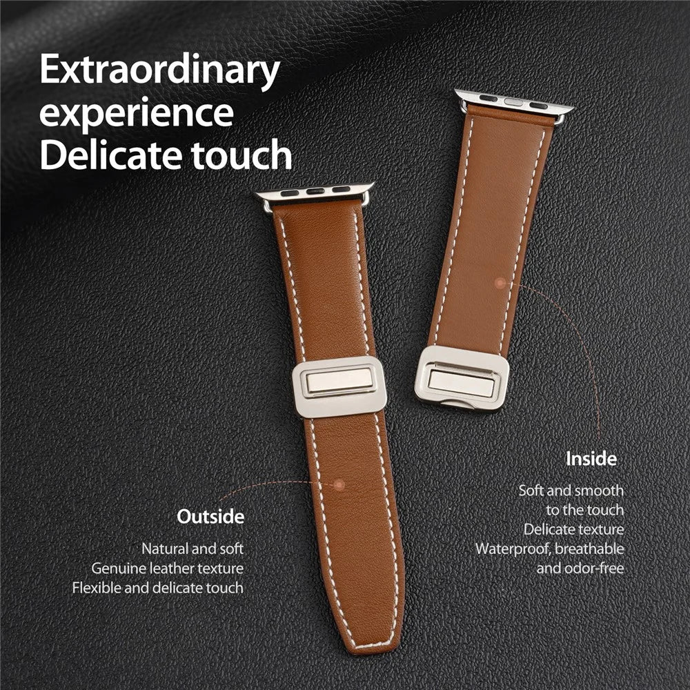 DUX DUCIS YA Series For Apple Watch Ultra 3 2 1 49mm / Series 11 10 46mm / 9 8 7 45mm / SE3 SE2 SE 6 5 4 44mm / 3 2 1 42mm Genuine Cow Leather Strap - Brown - 6