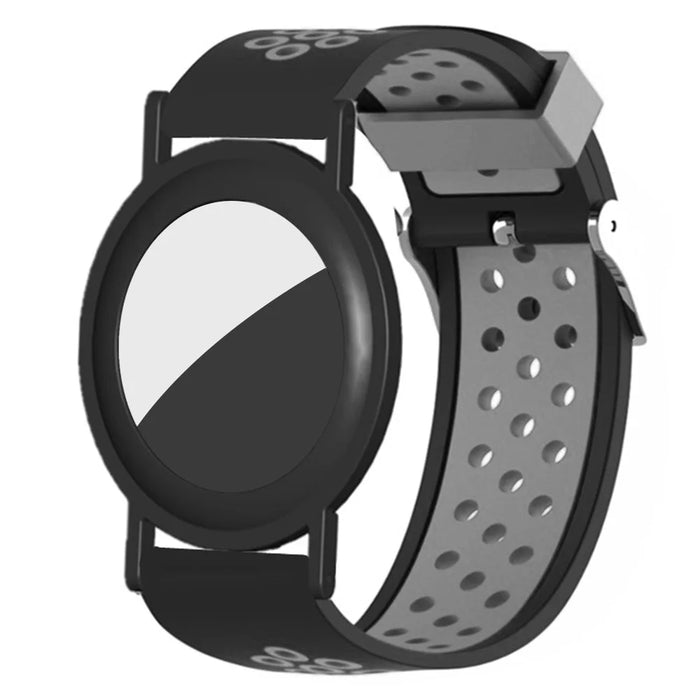 For AirTag Hidden Silicone Wristband Adjustable Bracelet with PC Frame Cover - Black+Grey - 1