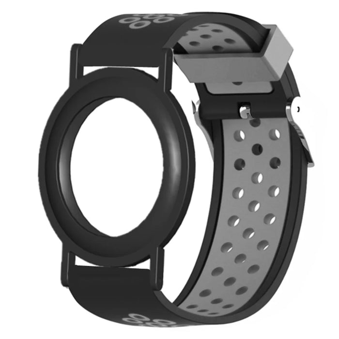 For AirTag Hidden Silicone Wristband Adjustable Bracelet with PC Frame Cover - Black+Grey - 2