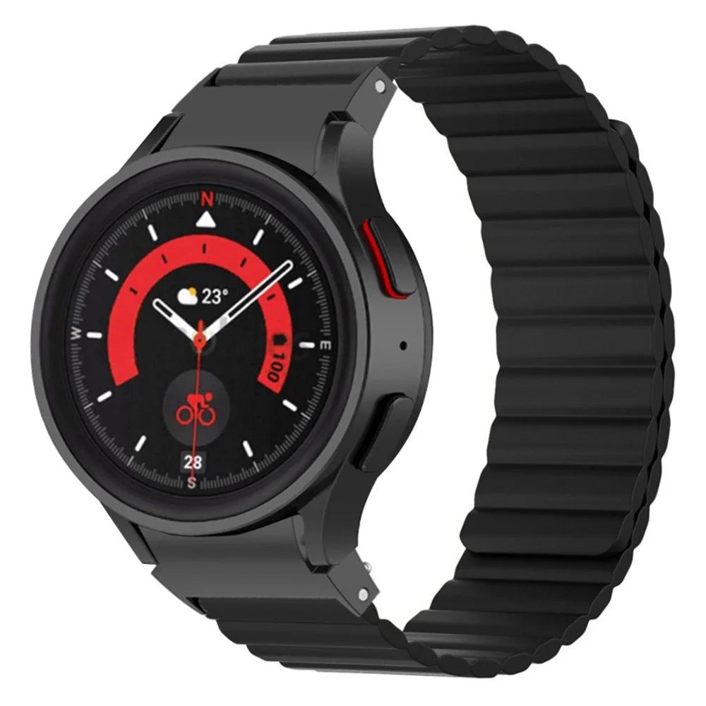 For Samsung Galaxy Watch6 / Watch 5 / Watch 5 Pro / Watch4 Magnetic Band Silicone Adjustable Wristband - Black - 3