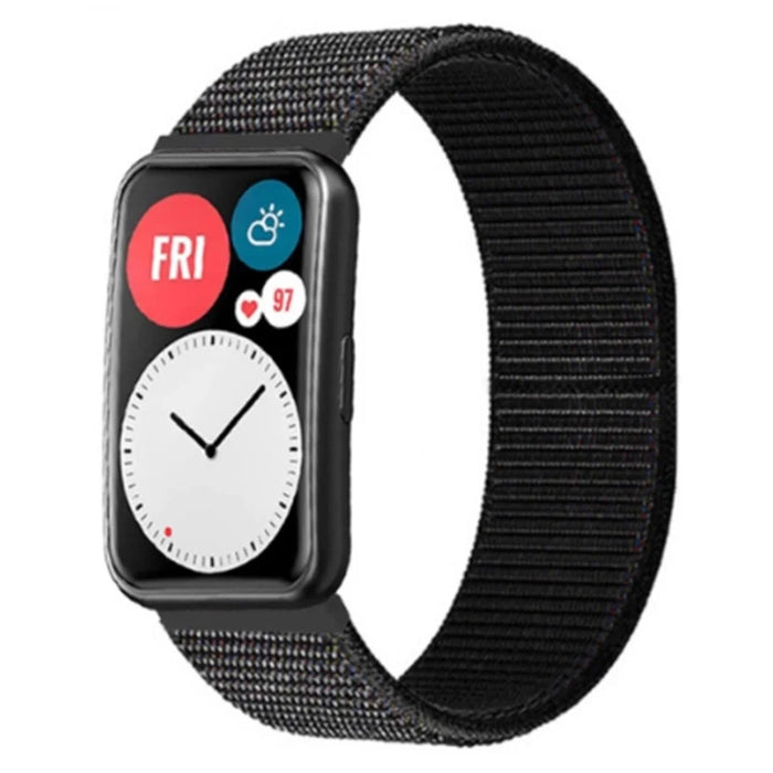 For Huawei Watch Fit Sport Loop Nylon Band Adjustable Magic Tape Replacement Wrist Strap - Black - 2