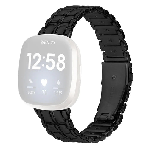 For Fitbit Versa 4 / Sense 2 Smartwatch Metal Replacement Wrist Strap - Black - 1