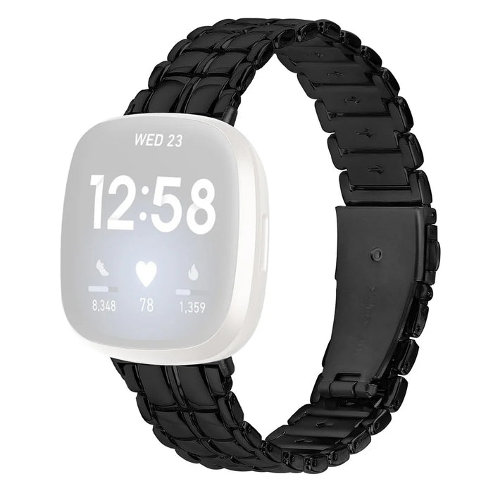 For Fitbit Versa 4 / Sense 2 Smartwatch Metal Replacement Wrist Strap - Black - 1
