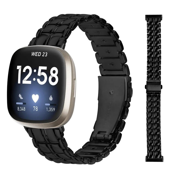 For Fitbit Versa 4 / Sense 2 Smartwatch Metal Replacement Wrist Strap - Black - 3