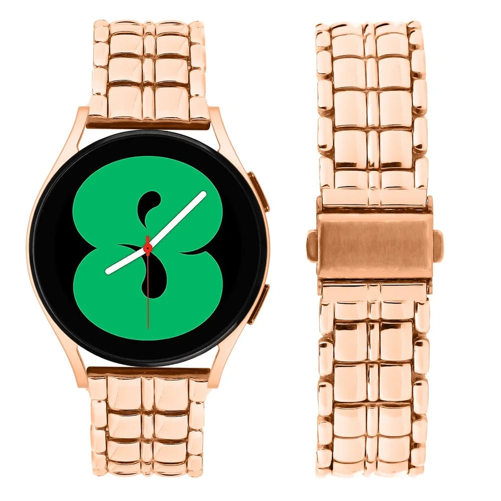 For Huami Amazfit Youth Edition 20mm Grid Texture Replacement Strap Stainless Steel Watch Band - Rose Gold - 4