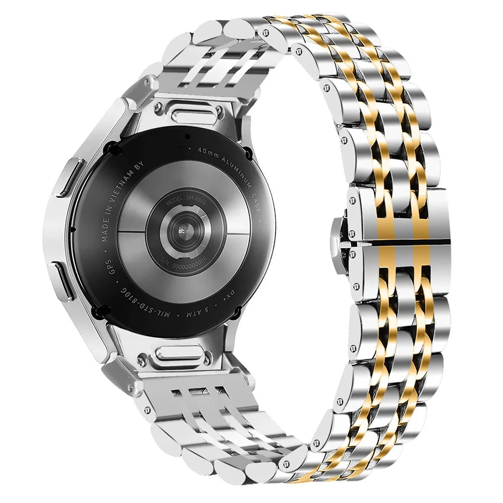 For Samsung Galaxy Watch 5 / 5 Pro / Watch FE 40mm / Watch4 / Watch4 Classic 46mm Stainless Steel Watch Strap with Connector - Silver / Gold - 1