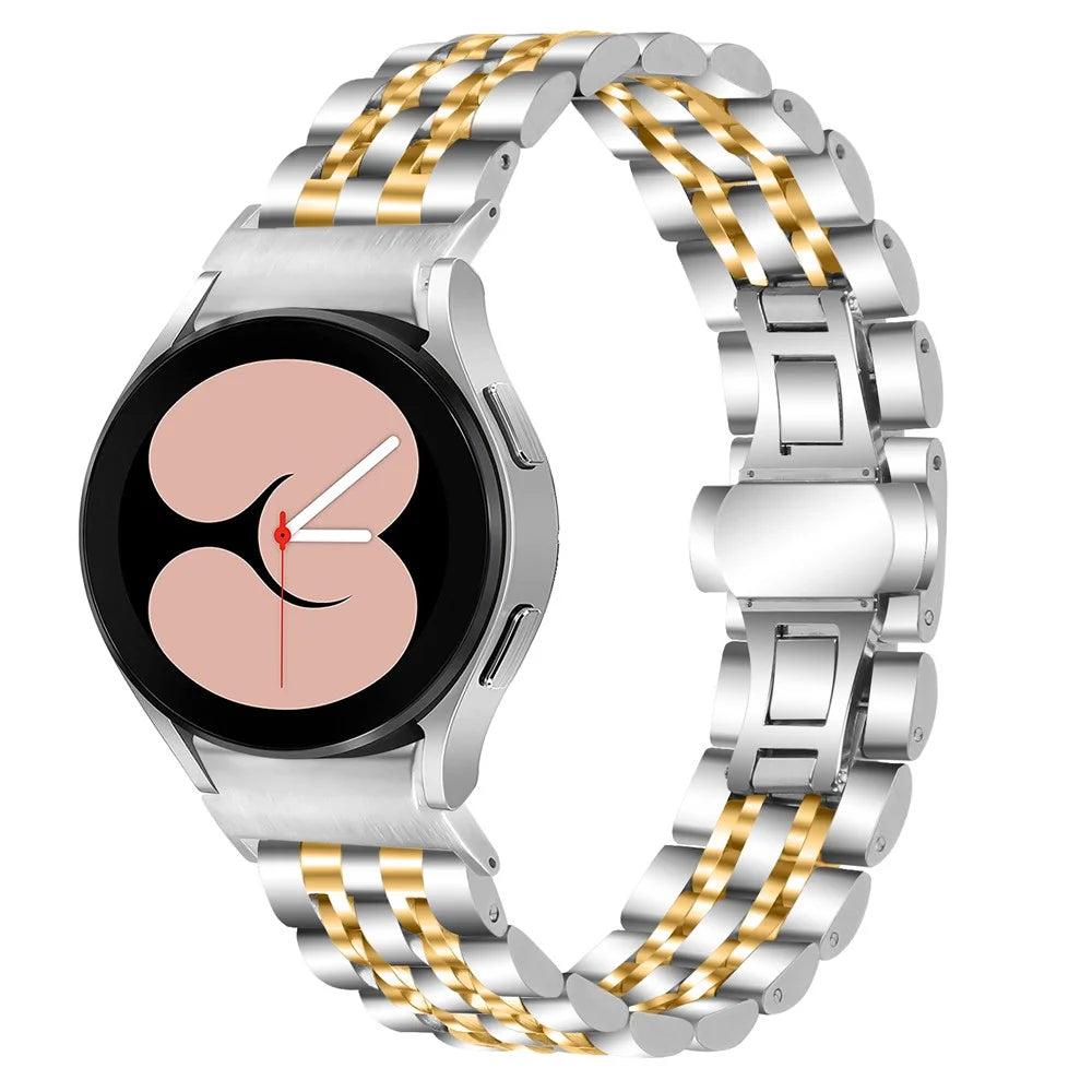 For Samsung Galaxy Watch 5 / 5 Pro / Watch FE 40mm / Watch4 / Watch4 Classic 46mm Stainless Steel Watch Strap with Connector - Silver / Gold - 2