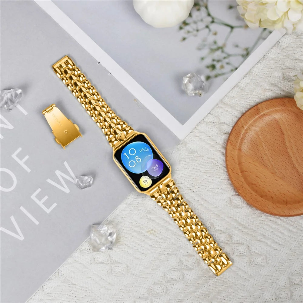 For Xiaomi Smart Band 10 Pro / 9 Pro / 8 Pro / Redmi Watch 6 / 5 / 4 Metal Slim Watch Strap Replacement Smart Watch Band - Gold - 4