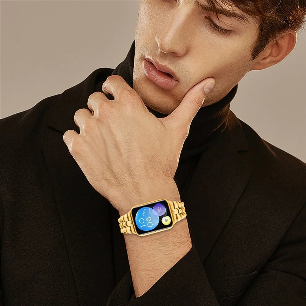 For Xiaomi Smart Band 10 Pro / 9 Pro / 8 Pro / Redmi Watch 6 / 5 / 4 Metal Slim Watch Strap Replacement Smart Watch Band - Gold - 6