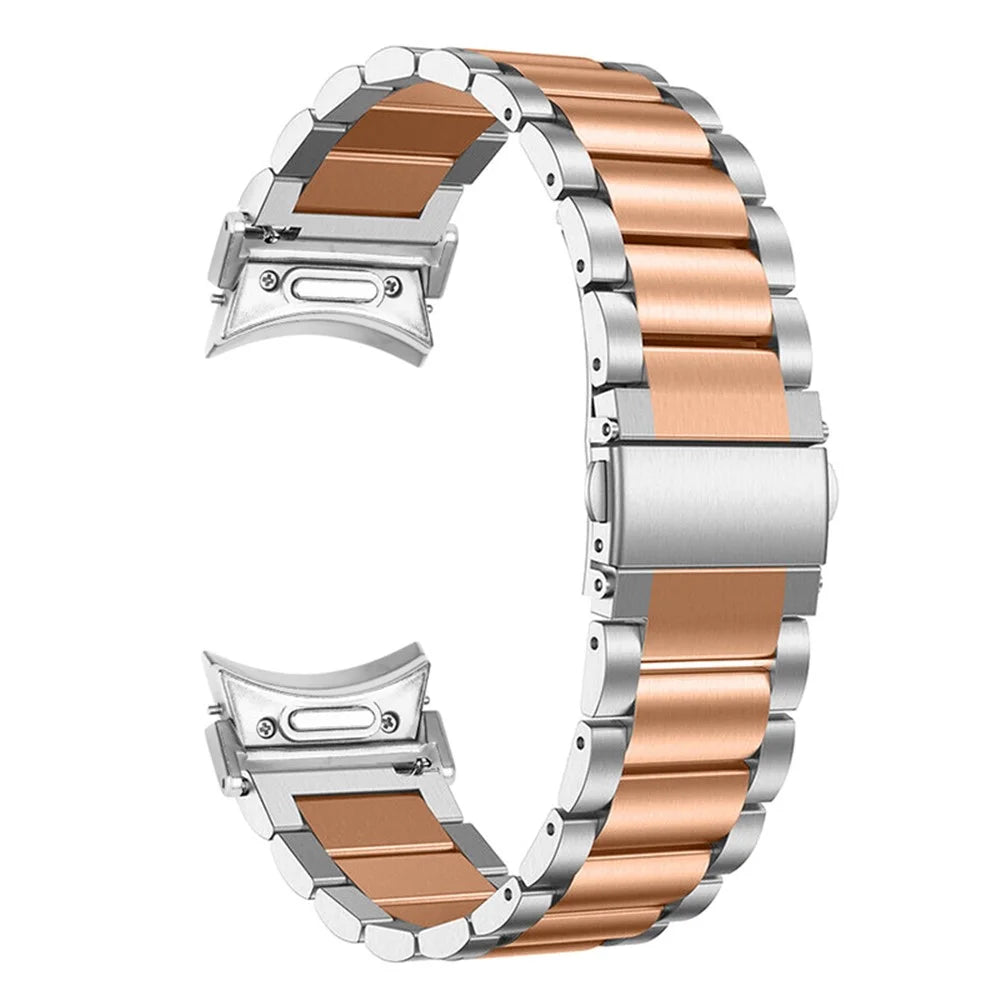 For Samsung Galaxy Watch 5 / 5 Pro / Watch FE 40mm / Watch4 / Watch4 Classic 46mm Stainless Steel Strap Connector Watch Band - Silver / Rose Gold - 3
