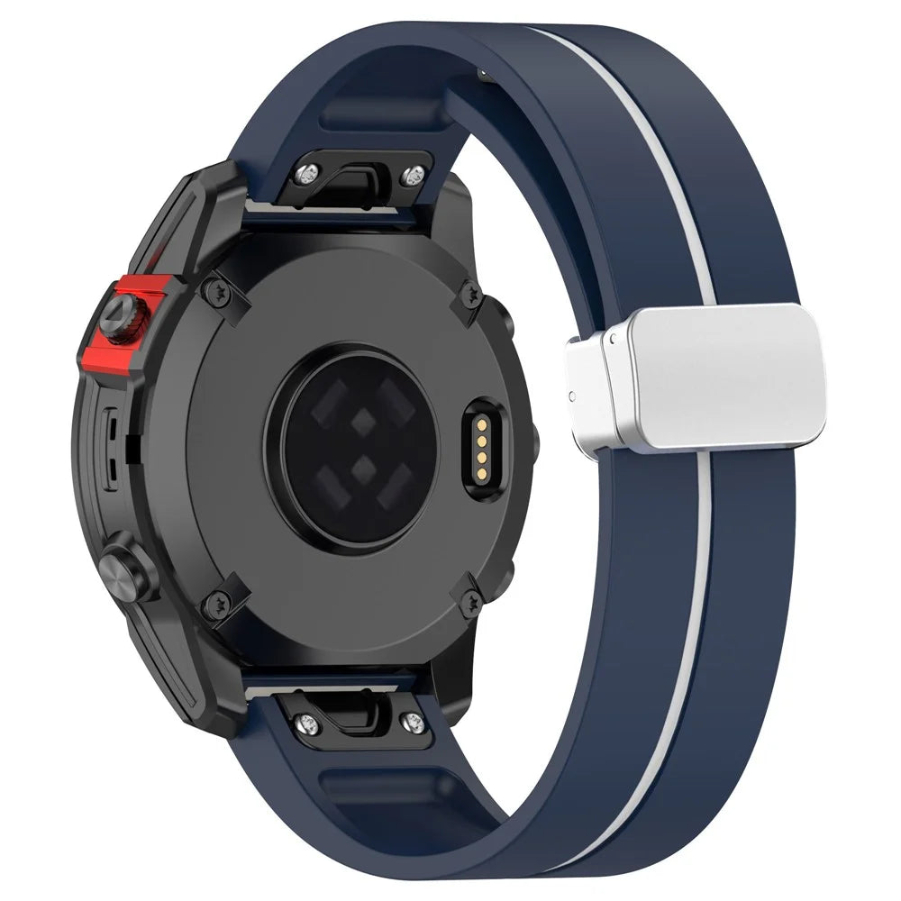 For Garmin Fenix 7S / 6S Pro / 5S Plus / Instinct 2S Silicone Watch Bands Silver Buckle 20mm Dual Color Stripes Strap - Midnight Blue+White - 1