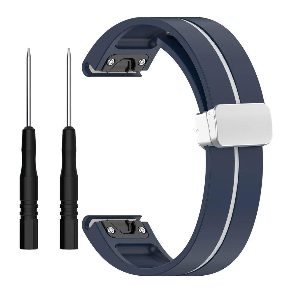 For Garmin Fenix 7S / 6S Pro / 5S Plus / Instinct 2S Silicone Watch Bands Silver Buckle 20mm Dual Color Stripes Strap - Midnight Blue+White - 2