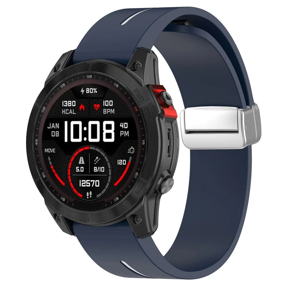 For Garmin Fenix 7S / 6S Pro / 5S Plus / Instinct 2S Silicone Watch Bands Silver Buckle 20mm Dual Color Stripes Strap - Midnight Blue+White - 3