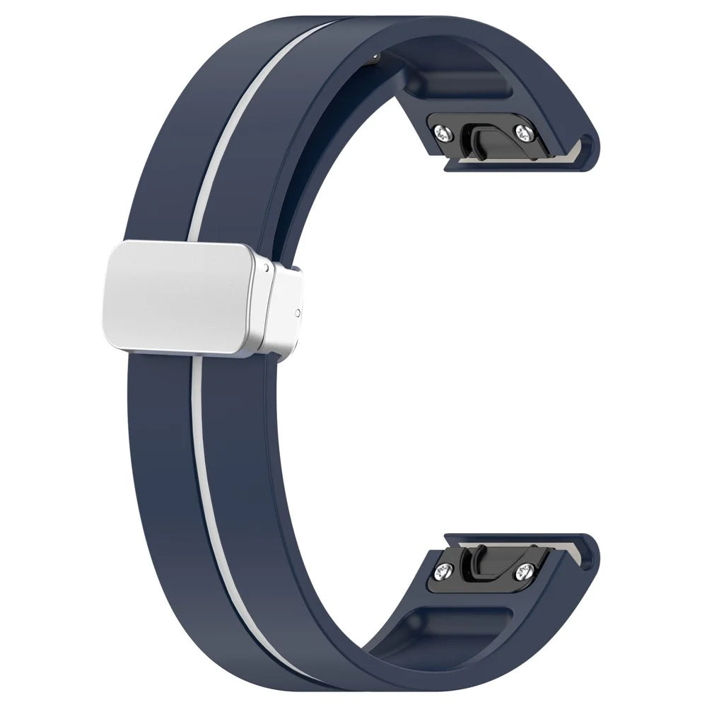For Garmin Fenix 7S / 6S Pro / 5S Plus / Instinct 2S Silicone Watch Bands Silver Buckle 20mm Dual Color Stripes Strap - Midnight Blue+White - 4