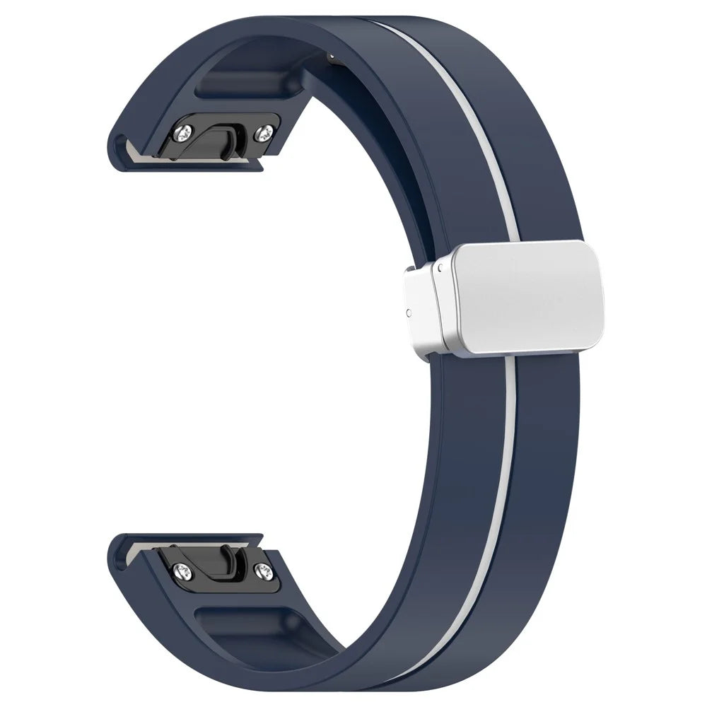 For Garmin Fenix 7S / 6S Pro / 5S Plus / Instinct 2S Silicone Watch Bands Silver Buckle 20mm Dual Color Stripes Strap - Midnight Blue+White - 5
