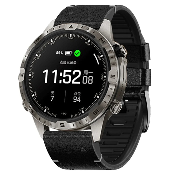 For Garmin Fenix 7 / Forerunner 965 / 955 / 945 / 935 Watch Band Leather+Silicone Wriststrap - Black - 2