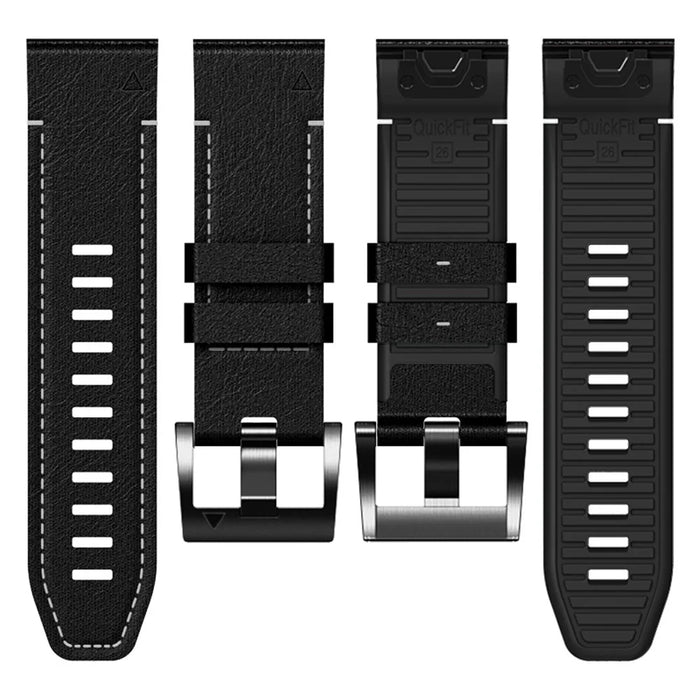 For Garmin Fenix 7 / Forerunner 965 / 955 / 945 / 935 Watch Band Leather+Silicone Wriststrap - Black - 4