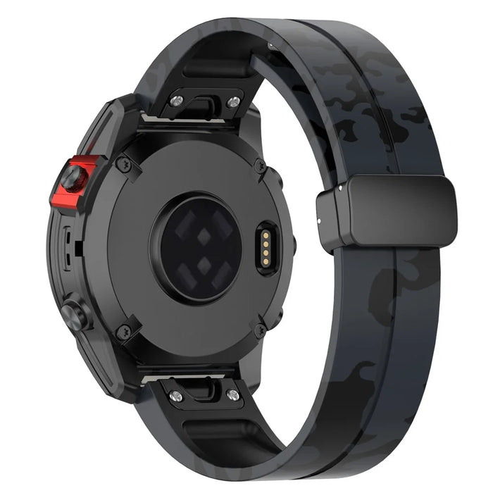 For Garmin Fenix 7 / Forerunner 965 / 955 / 945 / 935 Watch Band Black Buckle 22mm Camouflage Wriststrap - Camo Grey - 1