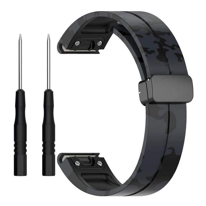 For Garmin Fenix 7 / Forerunner 965 / 955 / 945 / 935 Watch Band Black Buckle 22mm Camouflage Wriststrap - Camo Grey - 2