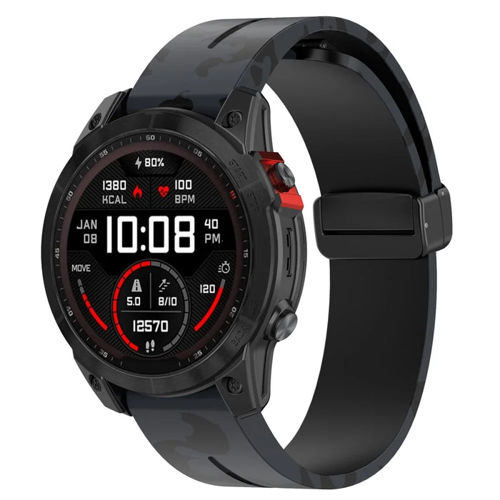 For Garmin Fenix 7 / Forerunner 965 / 955 / 945 / 935 Watch Band Black Buckle 22mm Camouflage Wriststrap - Camo Grey - 3