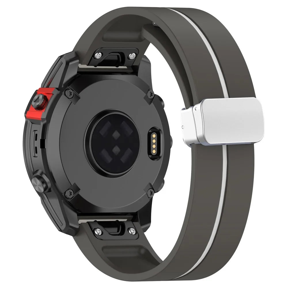 For Garmin Fenix 7 / Forerunner 965 / 955 / 945 / 935 Watch Band Dual Color 22mm Strap with Silver Buckle - Grey+White - 1